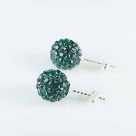 Earring ball 10mm. crystal esmerald color