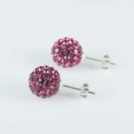 Earring ball10mm. crystal Fuccia color