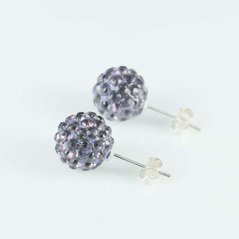 Earring ball10mm. crystal black diamond color