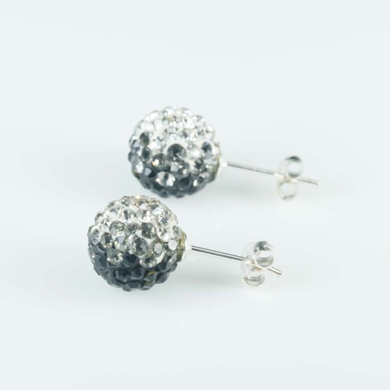 Earring ball 10mm. crystal degrade black color