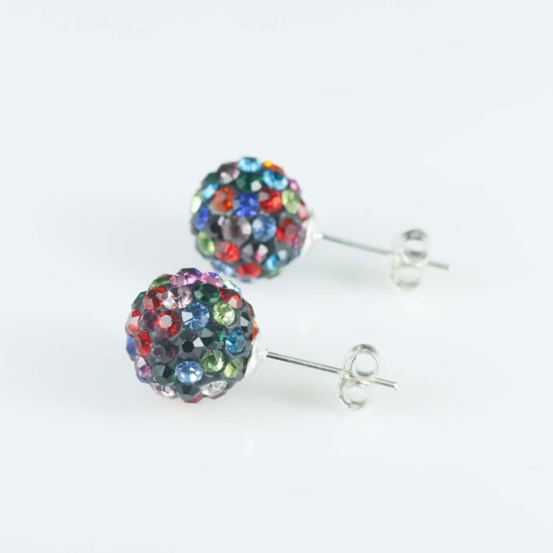 Earring ball10mm. crystal mix black color