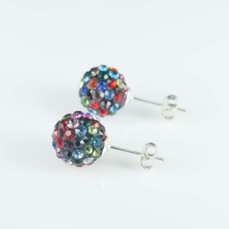 Earring ball10mm. crystal mix black color