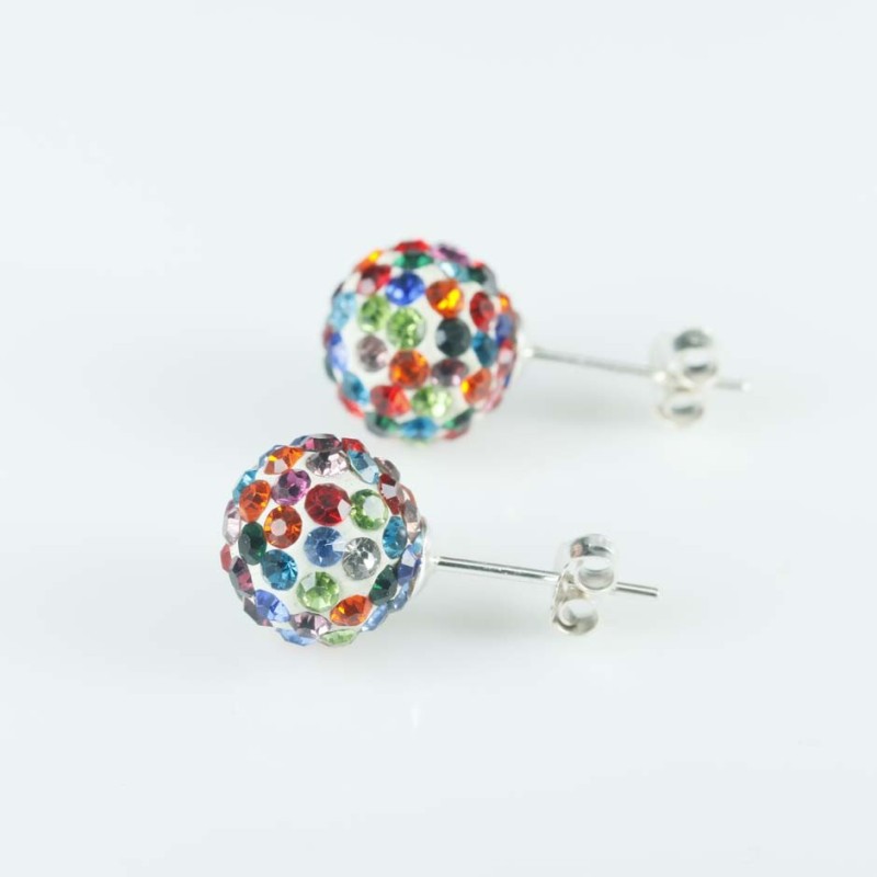 Earring ball10mm. crystal mix white color