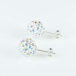 Earring ball 10mm. crystal ab white color