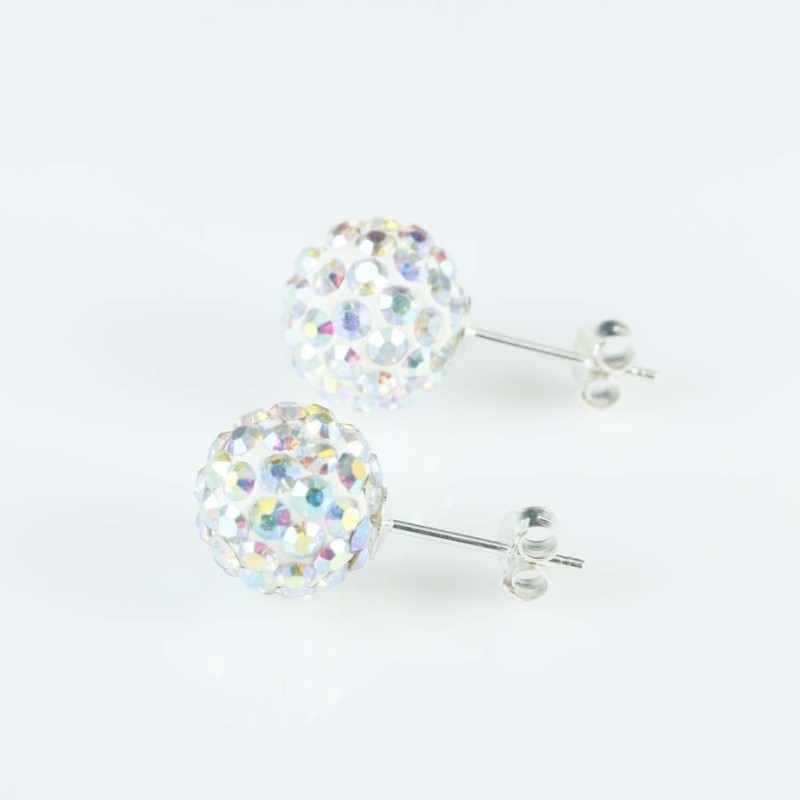 Earring ball 10mm. crystal ab white color