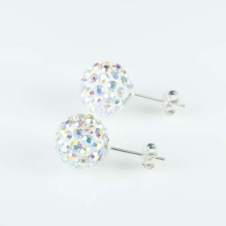 Earring ball 10mm. crystal ab white color