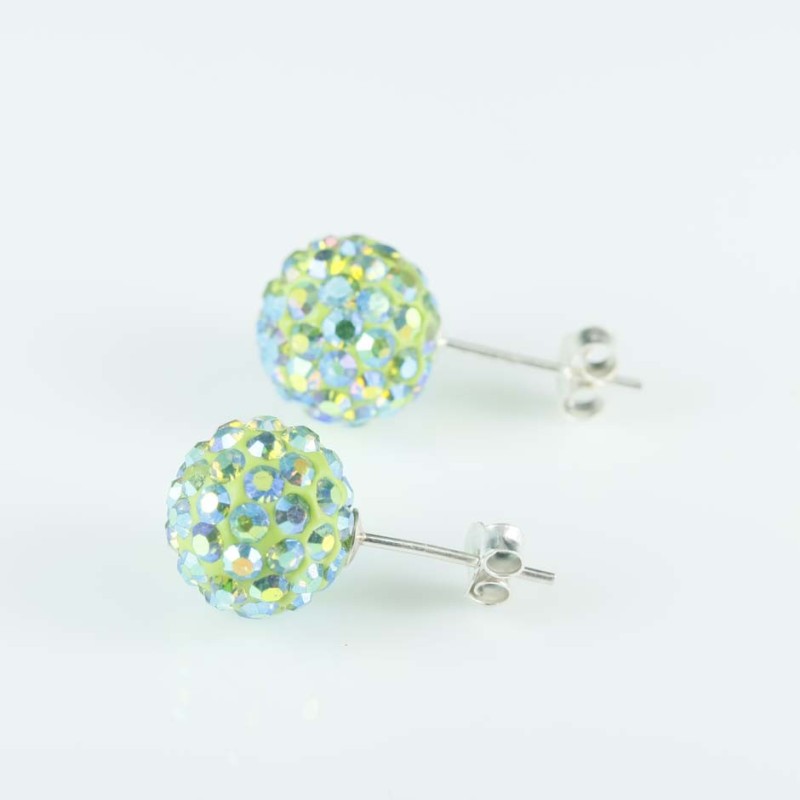 Earring ball 10mm. crystal ab olivine color