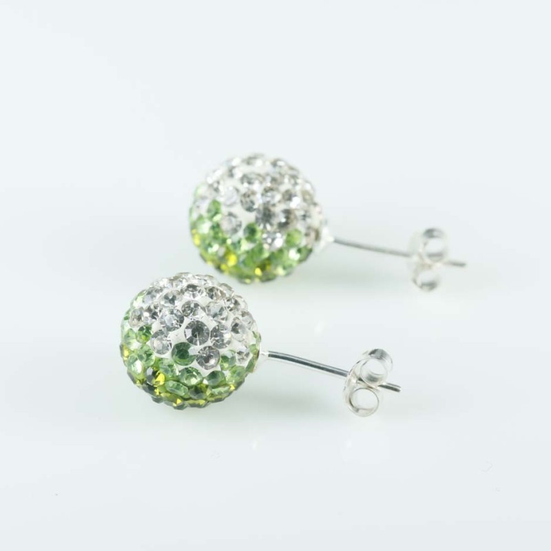 Earring ball 10mm. crystal degrade olivine color