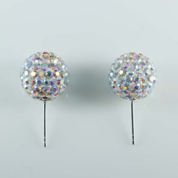 Earring ball 12mm. crystal ab white color