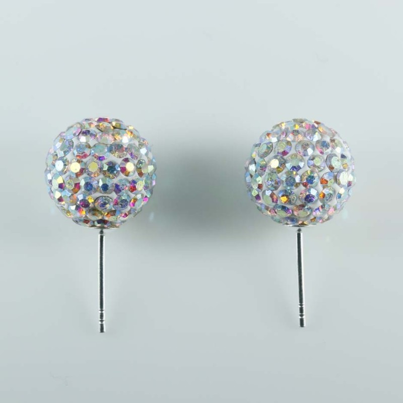 Earring ball 12mm. crystal ab white color