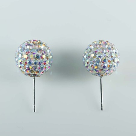 Earring ball 12mm. crystal ab white color
