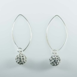 Earring hoop ball 8mm. crystal white color