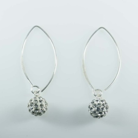 Earring hoop ball 8mm. crystal white color