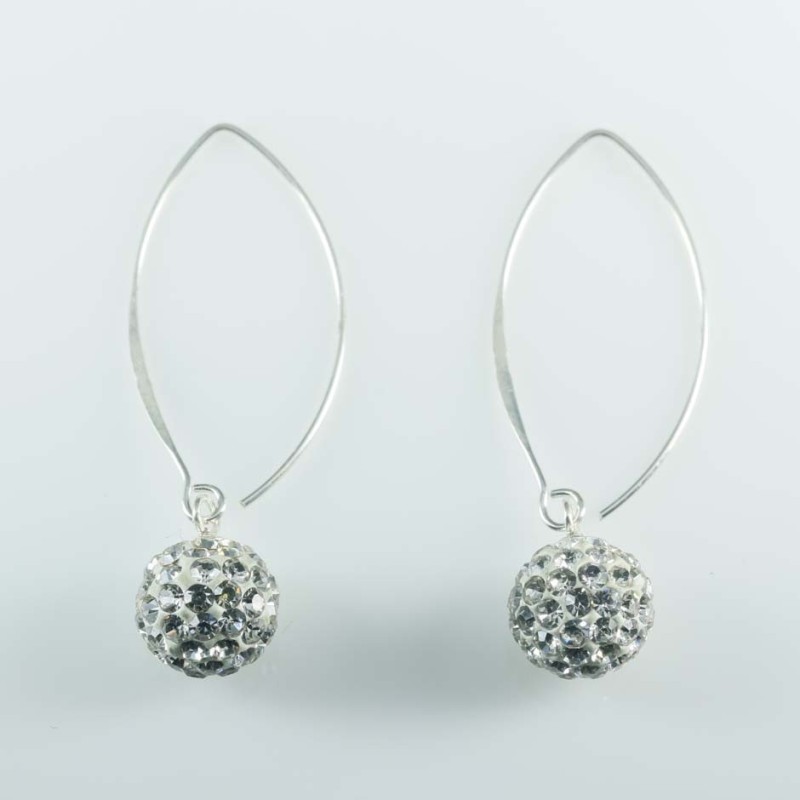 Earring hoop ball 10mm. crystal white color