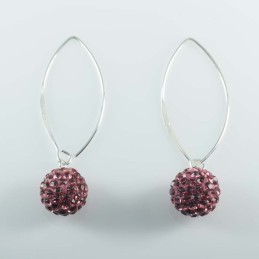 Earring hoop ball 10mm. crystal rose color