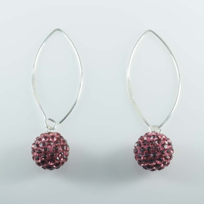 Earring hoop ball 10mm. crystal rose color