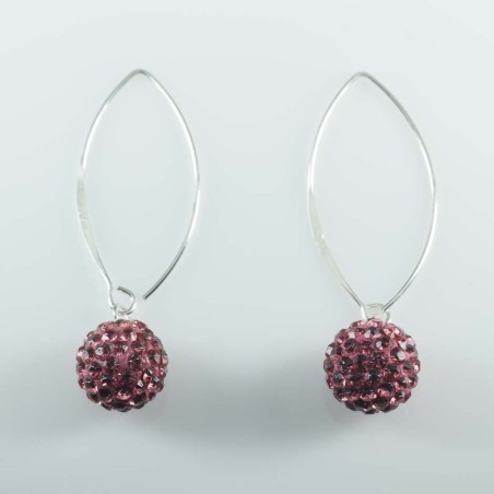 Earring hoop ball 10mm. crystal rose color