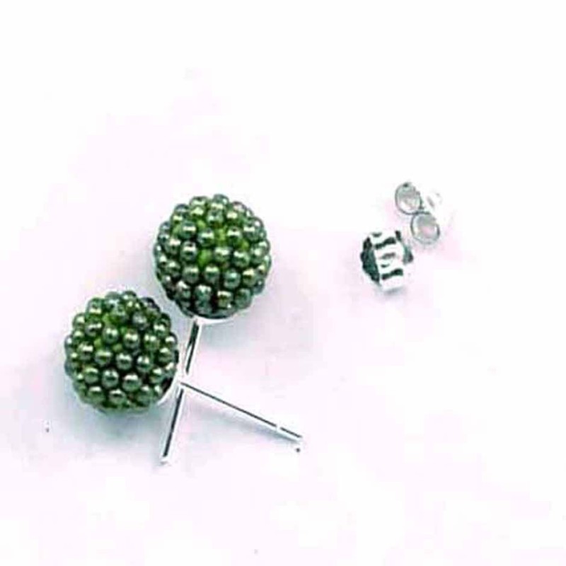 Earring ball 6mm. micro pearl esmerald color