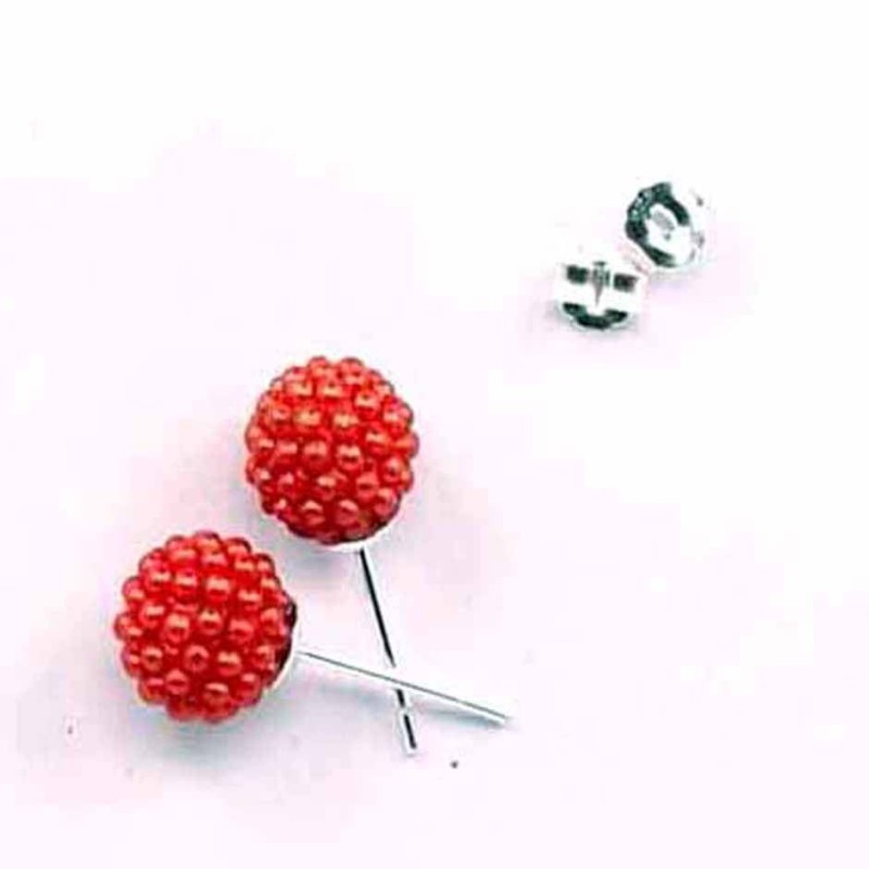 Earring ball 6mm. micro pearl red color