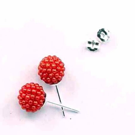 Earring ball 8mm. micro pearl red color