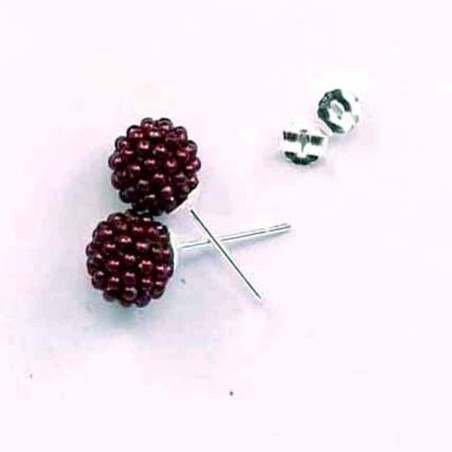 Earring ball 8mm. micro pearl cherry color