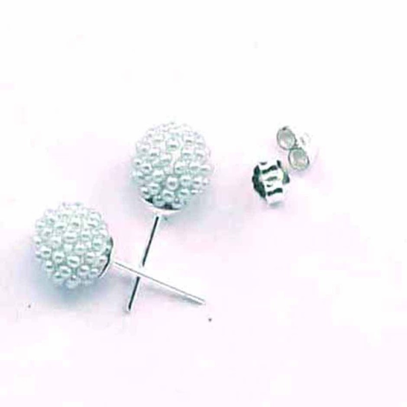 Earring ball 8mm. micro pearl ligth grey color