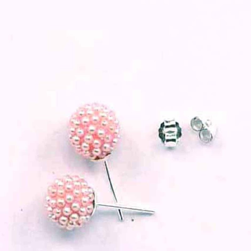 Earring ball 8mm. micro pearl ligth rose color