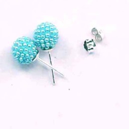 Earring ball 8mm. micro pearl aqua color