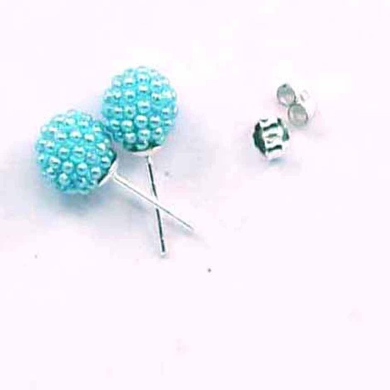 Earring ball 8mm. micro pearl aqua color