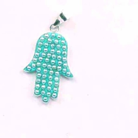 Pendant hand micropearl aqua color
