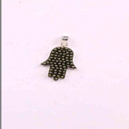 Pendant hand micropearl grey color