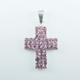 Pendant cross 15x22mm.crystal ligth rose