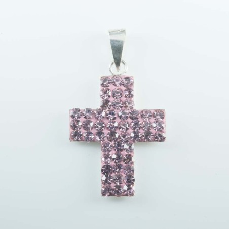 Pendant cross 15x22mm.crystal ligth rose