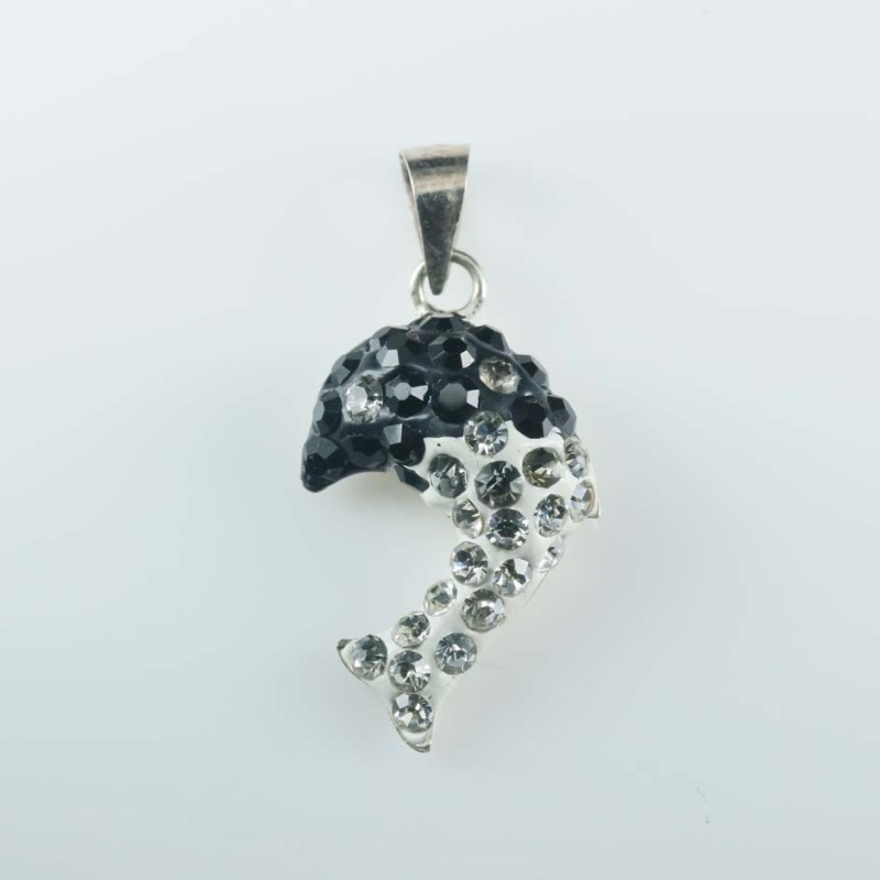 Pendant Dolphin 14mm.crystal degrade black/white