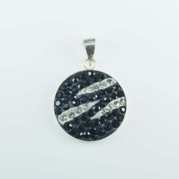 Pendant small round 16mm.crystal line black