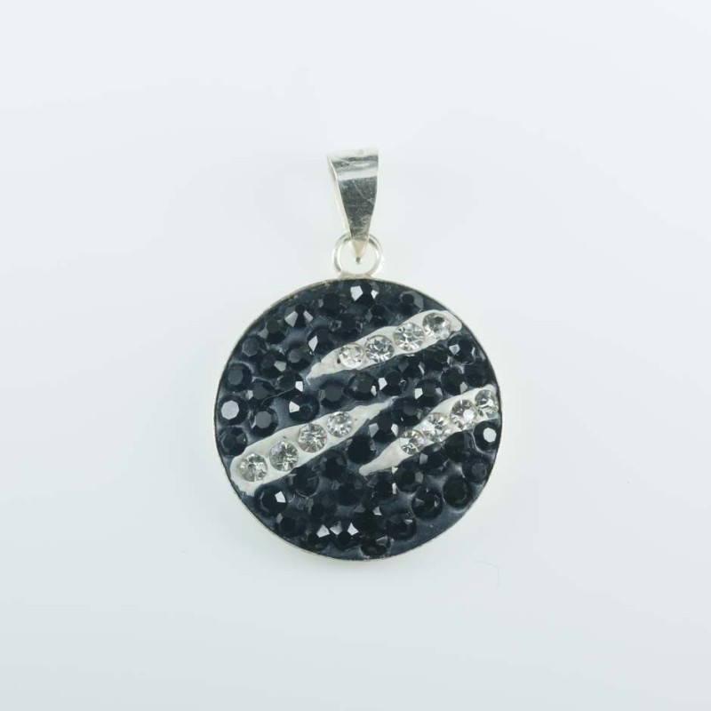 Pendant small round 16mm.crystal line black