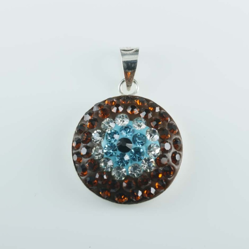 Pendant small round 16mm.crystal Blue eye tea