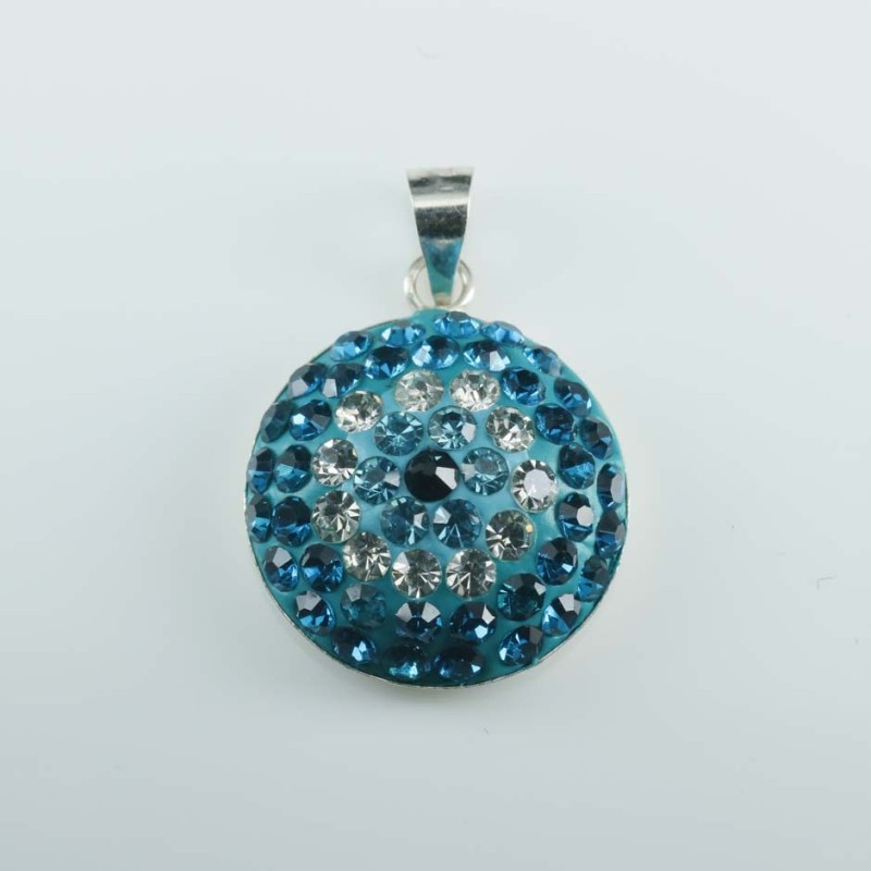 Pendant small round 16mm.crystal Blue eye b.zircon