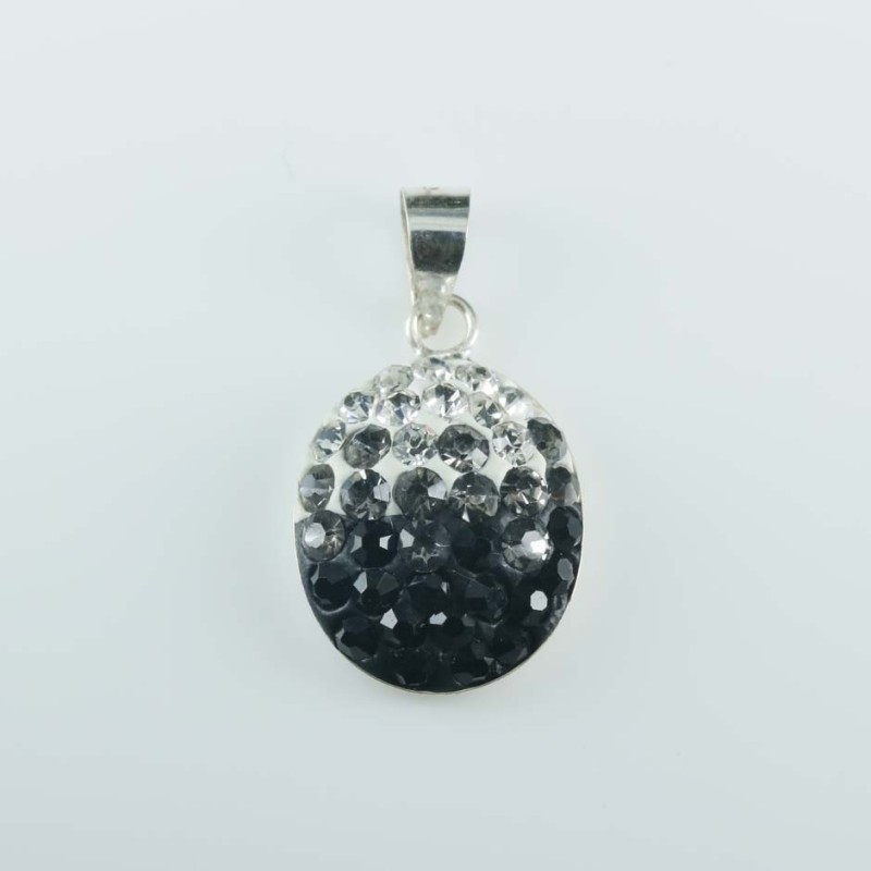 Pend. half ball oval 12x16mm.crystal degrade black