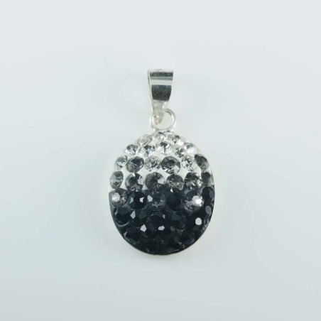Pend. half ball oval 12x16mm.crystal degrade black