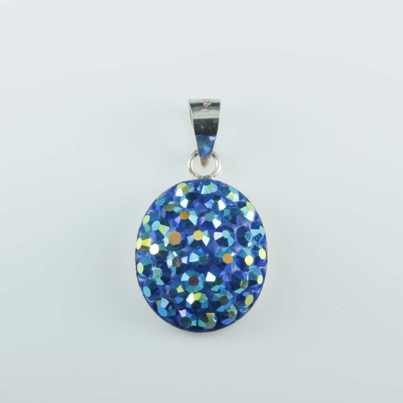 Pendant half ball oval 12x16mm.crystal ab.zafire