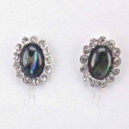 Ea Oval 14x12mmm. Stone 6x8mm. Blue Abalon+Crystal