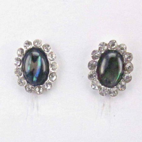 Ea Oval 14x12mmm. Stone 6x8mm. Blue Abalon+Crystal
