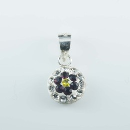Pend. half ball rd. flower 8mm.Crystal white/ame