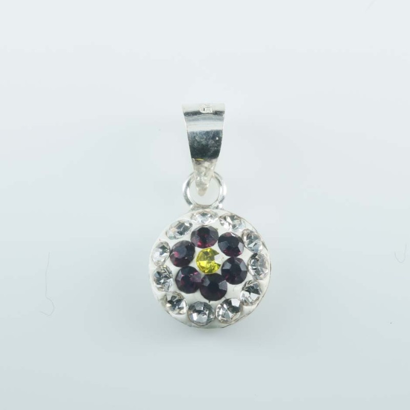 Pend. half ball rd. flower 8mm.Crystal white/ame