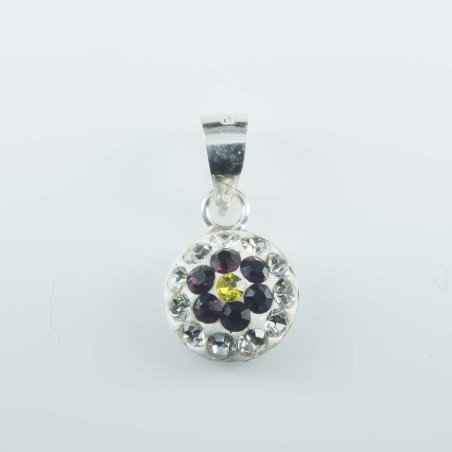 Pend. half ball rd. flower 8mm.Crystal white/ame