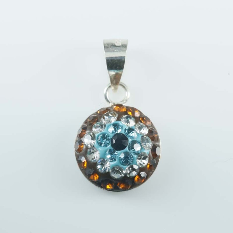 Pend. half ball rd. blue eye 12mm.Crystal tea