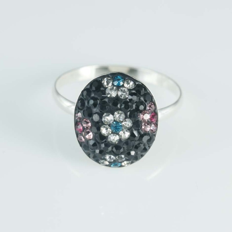 Ring half ball Oval flower 12x14mm.Crystal black