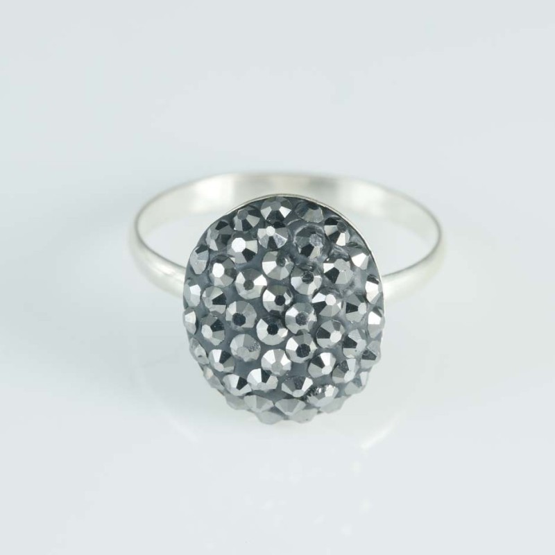 Ring half ball Oval 12x14mm.Crystal hematite color