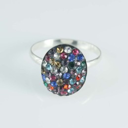 Ring half ball Oval 12x14mm.Crystal mix black